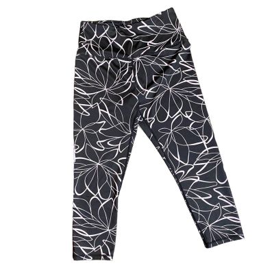 Gaiam Black & Pink Floral Cropped Yoga Leggings - Sz M